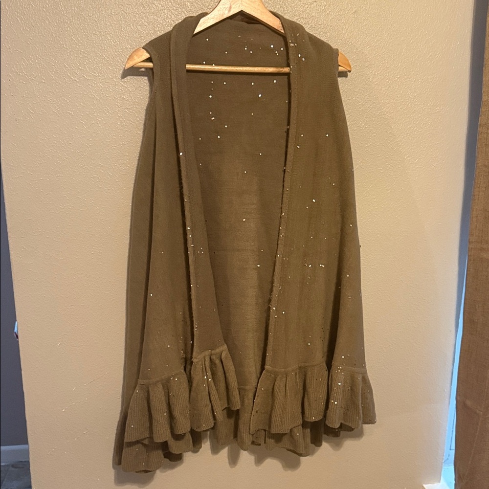 Anthropologie Do Everything in Love Brown Knit Vest with Sequins